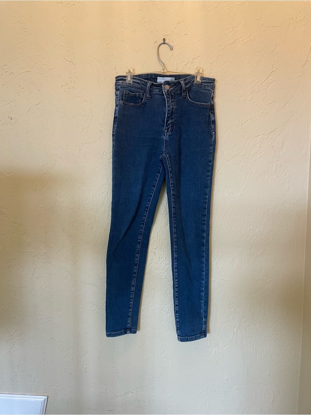 High-Rise Skinny Jeans in Dark Blue Denim